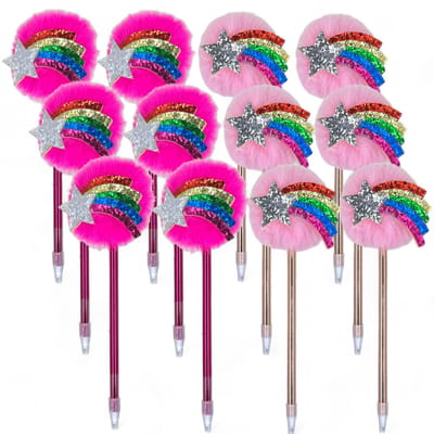 Dailygoods- Balpen Pluizige PomPom - 21 cm - Kleurrijk - Trendy - Schrijfplezier - Lichte Ontwerp - Perfect voor School/Kantoor - Schrijfpennen