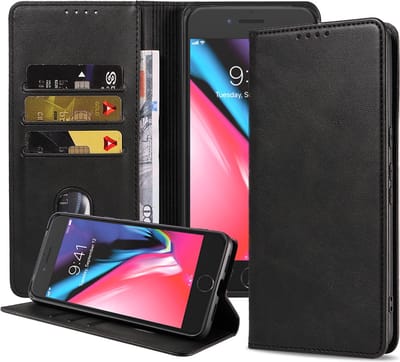 Smartphonica iPhone 7/8 Plus leren hoesje met magnetische sluiting - Zwart geschikt voor Apple iPhone 7 Plus;Apple iPhone 8 Plus