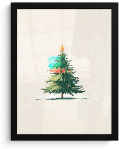 Poster in lijst - Fotolijst 30x40 cm - Posters - Kerstboom - Illustratie - Ster - Sneeuw - Posterlijst zwart - Decoratie - Wanddecoratie woonkamer - Muurdecoratie slaapkamer - Kerstversiering - Kerstdecoratie voor binnen - Kerstmis