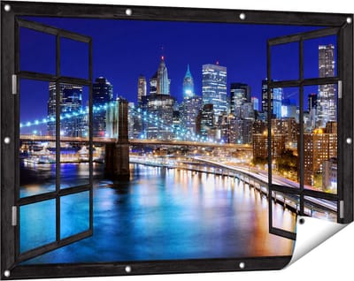 Gards Tuinposter Doorkijk Skyline New York in het Centrum - 120x80 cm - Tuindoek - Tuindecoratie - Wanddecoratie buiten - Tuinschilderij