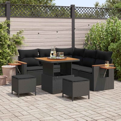 vidaXL - Tuinbank - Set - 9 - st - 8-Aantal - zitplaatsen - Zwart - poly - rattan