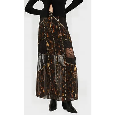 AllSaints Bryn Emb Skirt Kateri Black Maat: 4 | Maxi Rokken Outlet | Dames | Zwart
