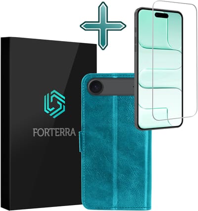 Hoesje Met Screenprotector - Geschikt voor Apple iPhone Air - Luxe Pasjeshouder - Flipcase - Bookcase Portemonee - Flip Case - Kunstleer Book Case - Book Cover - Walletcase - Portemonneehoes - Turquoise