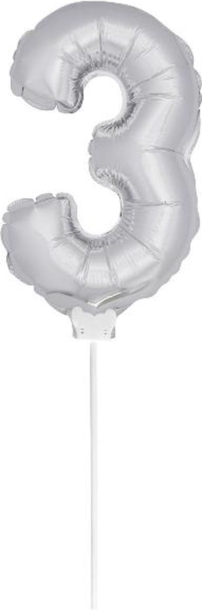 Folat - Folieballon cijfer mini Silver Number 3