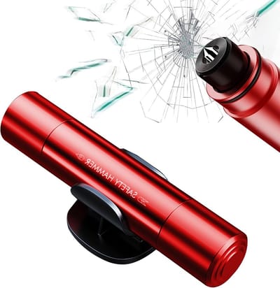 Veiligheidshamer voor Auto met Gordelsnijder en Glazenbreker - Compact en Draagbaar Voor Noodgevallen en Auto-Accessoires (Rood)