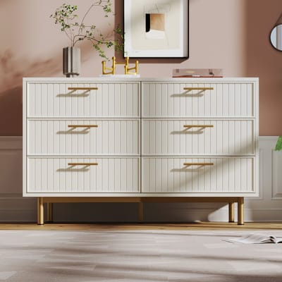 Chest of Drawers - 6-Drawer Chest - White Sideboard with High Back - For Bedrooms and Living Rooms - White - H75/W120/D40 cm