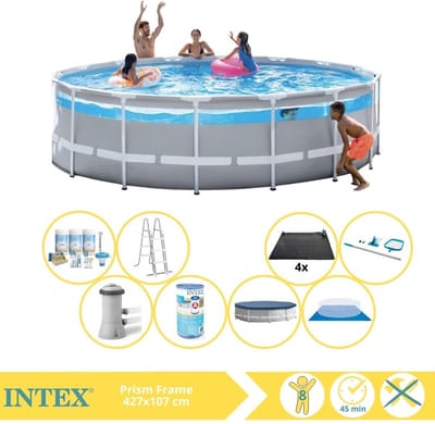 Intex Prism Frame Zwembad - Opzetzwembad - 427x107 cm - Inclusief Onderhoudspakket, Filter, Onderhoudsset en Solar Mat
