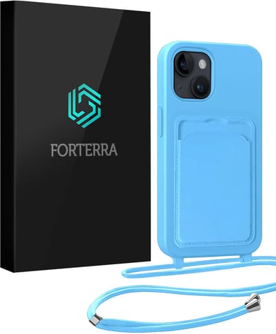 Hoesje Geschikt voor iPhone 13 Pashouder Case Siliconen Hoes Met Koord - Hoes Geschikt voor iPhone 13 Met Telefoonkoord Hoesje Back Cover Met Pasjeshouder - Lichtblauw