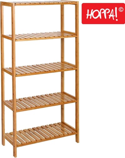 Badkamer Rek Met 5 Niveaus – Opbergrek met Verstelbare Planken – Badkamerkast - Bamboe