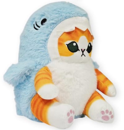 Kat in Haai Onesie Pyjama (Blauw) Kawaii Pluche Knuffel 25 cm - Speelgoed Knuffels voor Kinderen Jongens Meisjes - Kawaii Kussen - TikTok Plush Toy - Cat Kitten Shark Vis