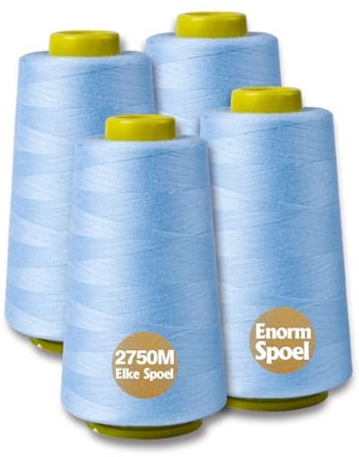 Naaigaren 4 Rollen - Polyester Garen - Naaien Quilten - Hoge Treksterkte - 11.000 Meter Totaal - Babyblauw