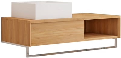 Vente-unique Zwevend teakhouten badmeubel met handdoekhouder en vierkante keramische opzetwastafels - 105 cm - KUPANG