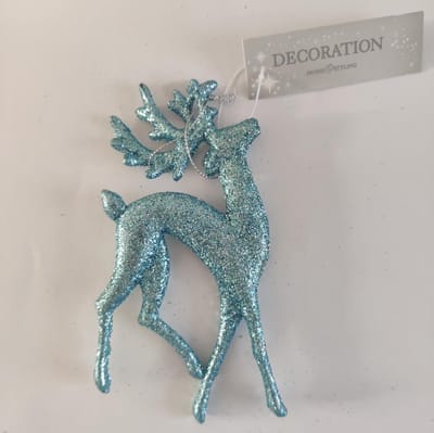 Kersthanger Hert - Groen/blauw & Glitters - Kerstboom hanger - Lengte 7.5 cm x Breedte 1 cm x Hoogte 15.5 cm -