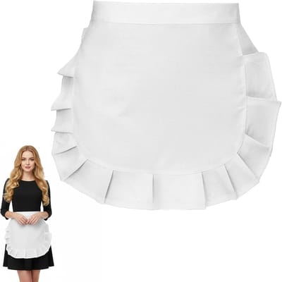 Witte Taille Schort met Rimpel voor Koken, Bakken en Cosplay - Ideaal voor Feestjes, Huishoudelijk Werk en Creatieve Activiteiten