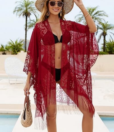 Sexy Elegante Kant Kimono Strand Cover-up voor Dames, Badpak Cover-up, Zwemkleding Omslagdoek voor Vakantie, Zwembad, Strand en Feest