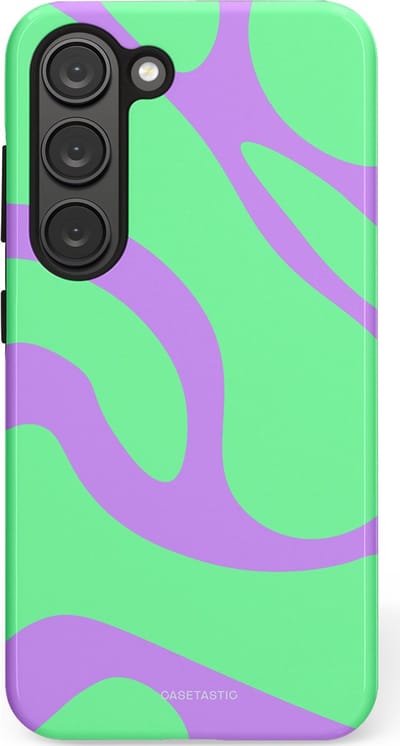 Casetastic Hoesje Geschikt voor Samsung S23 - Stijlvolle Beschermende Duo-layer Case - Pastelgolven Mint-Lila