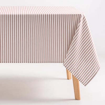 GAMUSI - Vlekbestendig Tafelkleed Katoen Polyester Streeppatroon Arenza - 160 x 100 cm - Zalm - Tafellaken met Vlekwerende Coating - Landelijke Stijl