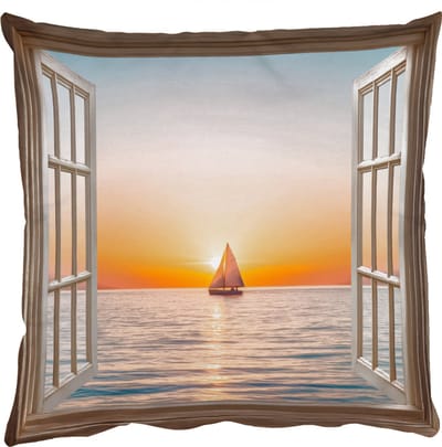 Sierkussens - Kussentjes Woonkamer - 50x50 cm - Doorkijk - Zee - Boot - Zonsondergang