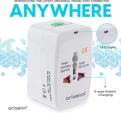 Arisenn® Wereldreiziger: Alles-in-één Reisstekker voor 150+ Landen | USB & AC | Compact & Lichtgewicht | Perfect voor Reis & Thuis |