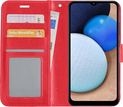 Hoesje - Met Pasjeshouder - Geschikt voor Samsung Galaxy A02s - Luxe Bookcase Portemonee - Flip Case - Kunstleer Book Case - Flipcase - Book Cover - Walletcase - Portemonneehoes - Rood