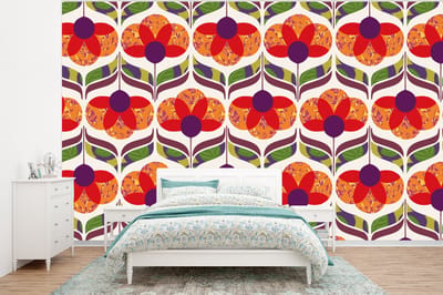 Behang - Fotobehang Retro - Flower Power - Vintage - Kleuren - Breedte 320 cm x hoogte 240 cm