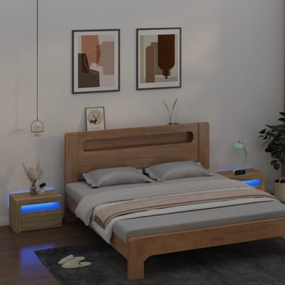 vidaXL - Nachtkastjes - 2 - st - met - LED-verlichting - 60x35x40 - cm - sonoma - eiken