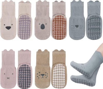 Antislipsokken voor baby's - 5 paar babysokken met siliconen zolen - Biedt een veilige grip - Babyvloersokken - Antislipsokken van katoen - Sokkenovertrekken - Maat medium - Geschikt voor jongens en meisjes van 3 jaar