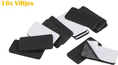 FSW-Products - Zelfklevend Meubelvilt Zwart – 16 Stuks - 30x15x3.5mm - Antikras Vilt - Viltjes - Beschermers Stoelpoten - Vloerbeschermers - Plakvilt