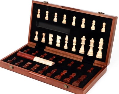 Magnetische Schaakset - Bordspel Hout - Logisch Denken Trainen - Opvouwbaar Draagbaar - 38x38cm - Natuurlijk Hout