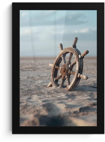 Poster in lijst - Fotolijst 20x30 cm - Posters - Scheepsstuur - Hout - Bruin - Zand - Posterlijst zwart - Decoratie - Wanddecoratie woonkamer - Muurdecoratie slaapkamer