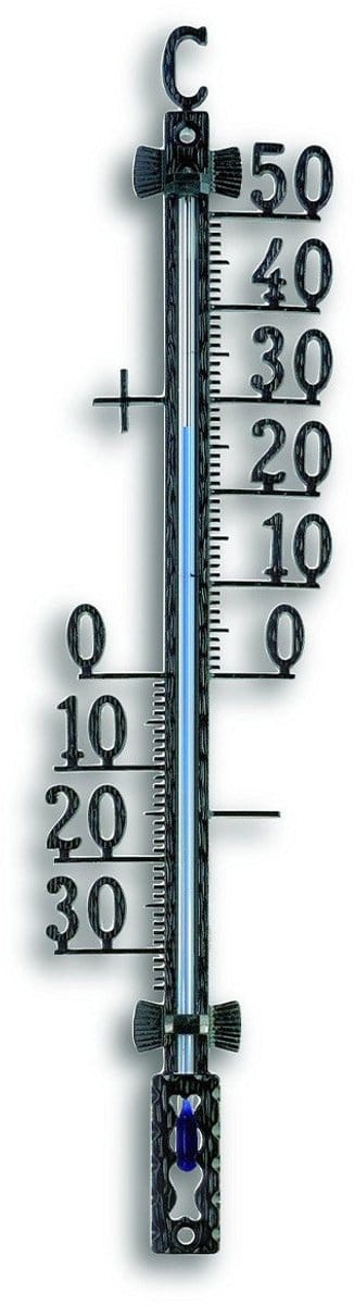 TFA Buiten Thermometer - analoog - metaal - zwart - 28 x 7 cm - buiten - tuindecoratie