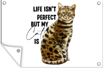 Muurdecoratie Katten - Spreuken - Quotes - Life isn't perfect but my cat is - 180x120 cm - Tuinposter - Tuindoek