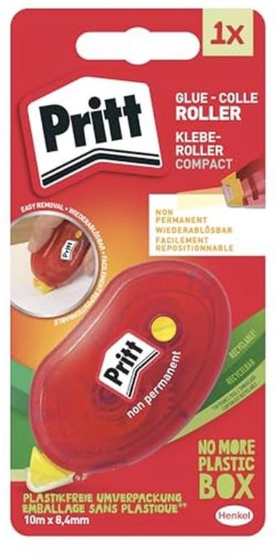 Compacte niet-permanente kleefroller voor papier en karton - 10 m lengte, 8,4 mm breed