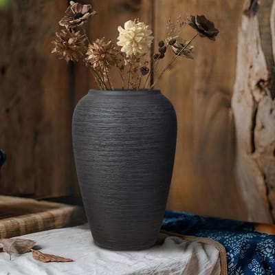 Rustieke keramische vaas voor vintage bloemen, 26 cm - Terracotta vaas voor minimalistische woningdecoratie, woonkamer en slaapkamer centerpiece