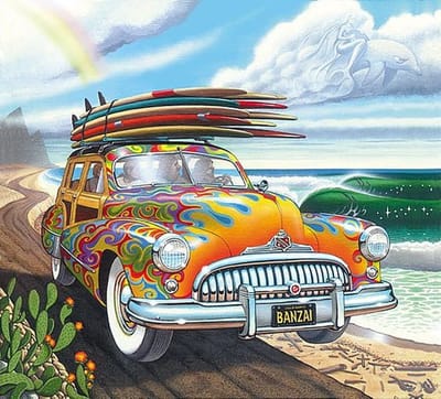 Diamond Painting Pakket - Auto met Surfplanken - 50x40 cm - Complete Set - Volledige Bedekking - Ronde Steentjes
