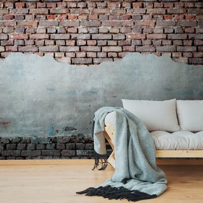Fotobehang Profhome 383341-GU vliesbehang hardvinyl warmdruk in reliëf glad in baksteen look mat rood grijs wit zwart 1,59 m x 2,8 m