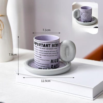 Retro Krant Europese Creatieve Koffiekop Schotel Keramische Afternoon Tea Kop Commerciële Melkkop High-End Gevoel Kleine Luxe 200ml