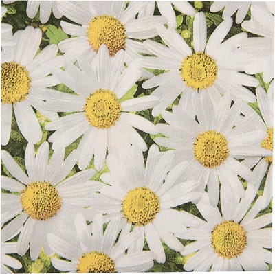 Clayre & Eef Servetten Papier Set van 20 33x33 cm Wit Geel Papier Bloemen