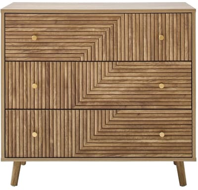 CALICOSY - Dressoir met 3 lades en lamelleneffect fronten in L-vorm, L80 cm - EDEN