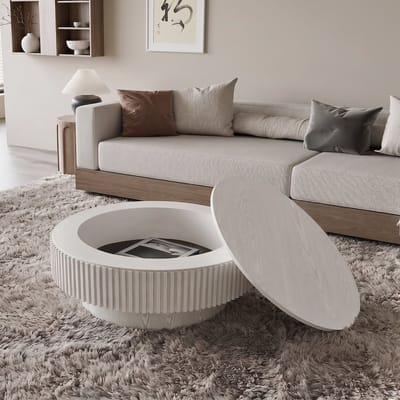 salontafel rond - salontafel met opbergruimte - 75x35 cm - Eettafel - Bijzettafel - Moderne Koffietafel - Bijzettafel - Theetafel - Woonkamer Tafel - Vintage wit