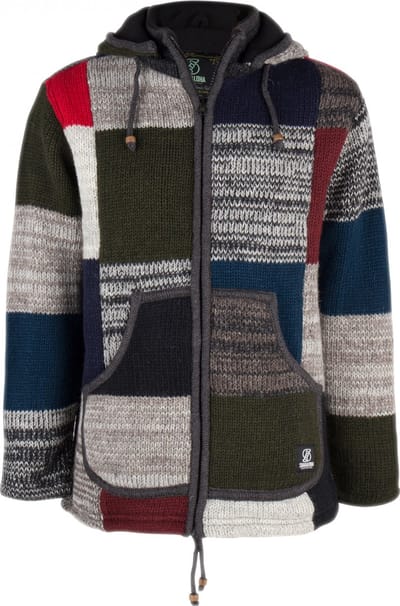 Gebreid Wollen Heren/Uni Vest van Schapenwol met Polyester Fleece voering en afneembare capuchon - SHAKALOHA - M Patch ZH L