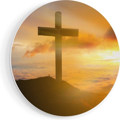 Artaza Forex Muurcirkel Kruis van Jezus Christus bij Zonsondergang - 40x40 cm - Klein - Wandcirkel - Rond Schilderij - Wanddecoratie Cirkel