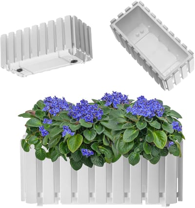 KADAX Wamat, balkonpot in 2 maten, bloempot in latten-look, plantenbak in landelijke stijl, plantenbak met rubberen kurk, lichte bloempot (40 cm, wit)