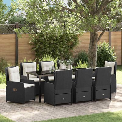 vidaXL - Tuin - Eettafel - Set - 9 - st - Zwart - poly - rattan