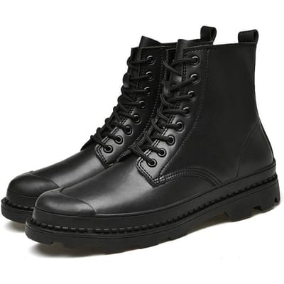 Heren High Top Worker Boot in Britse Stijl Heren Echt Leer Mid-Top Platform Leren Laarzen Retro Casual Herenschoenen 47 black
