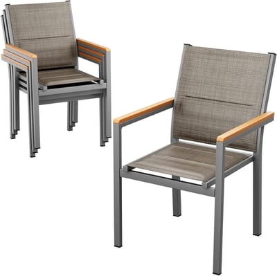 Aluminium Tuinstoelen - Stapelbare Stoelen - Buiten Dineren - Gewatteerde Zitting - 4 Stuks - Linnenbruin