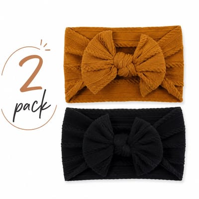 Haar in Stijl® Haarband Heidi 2 pack Zwart en Mosterd Geel - Brede en zachte baby haarband met een strik cadeauset