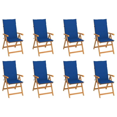 vidaXL - Verstelbare - klapstoelen - met - kussens, - 8 - stuks, - massief - teakhout