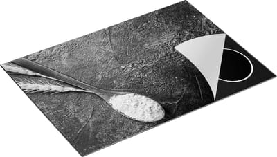 Chefcare Inductie Beschermer Lepel met Bloem op Groene Marmer - Zwart Wit - 75x50 cm - Afdekplaat Inductie - Kookplaat Beschermer - Inductie Mat