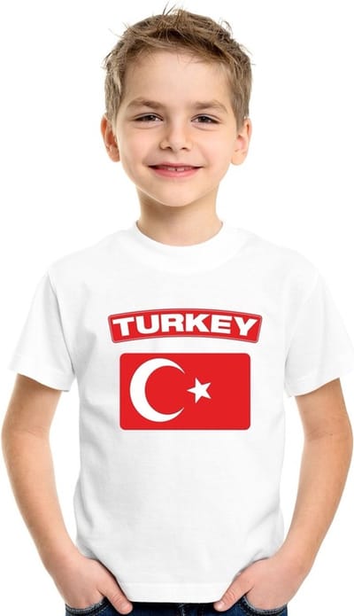 Supporters kleding - t-shirt van vlag Turkije - wit - voor kinderen - korte mouwen - sport 110/116